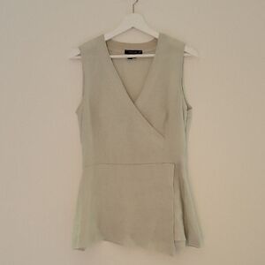 Femme de Carrière | Sleeveless Faux Wrap Linen Blouse | Size 38